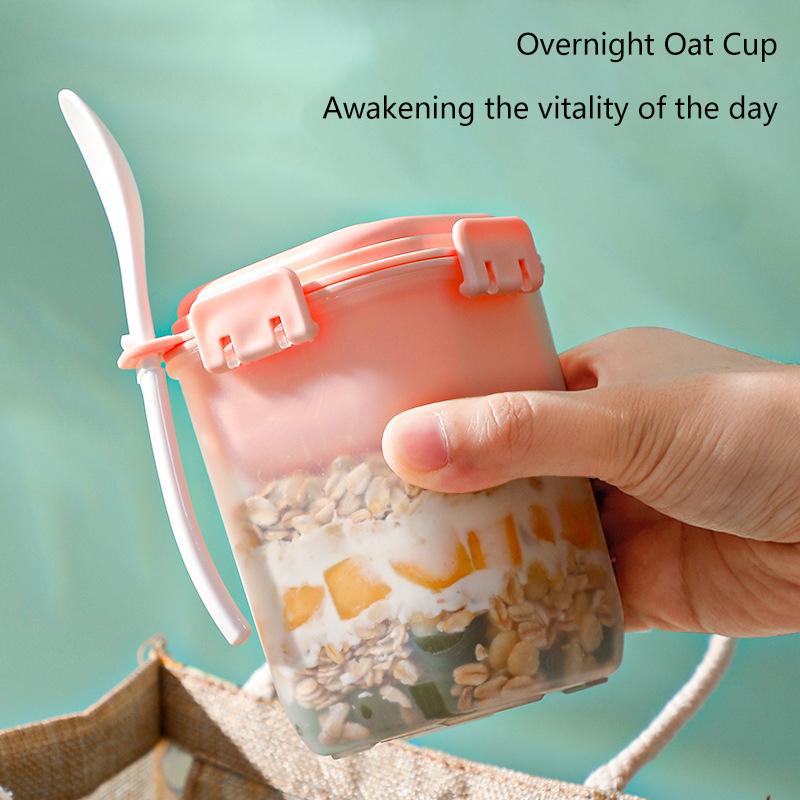 Portable Bilayer Salad Cup Breakfast Plastic Cup With Spoon Detachable Ice Box Seal Preservation For Storing Milk Fruits Oatmeal