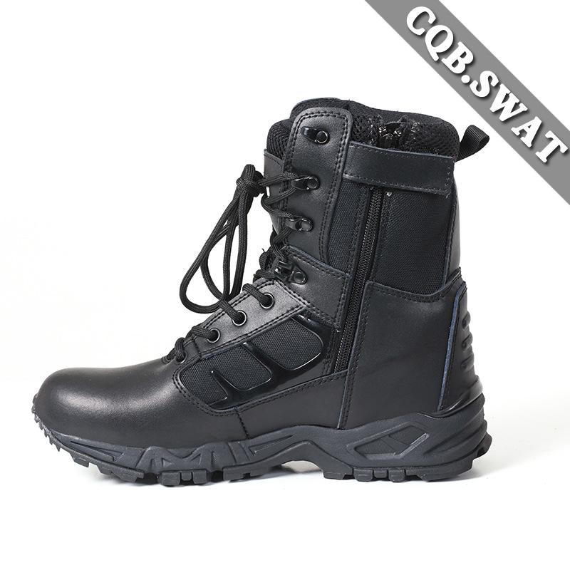 Fashion Leather Mens Waterproof Tactical Boots Black Wearable Black Leather Boots