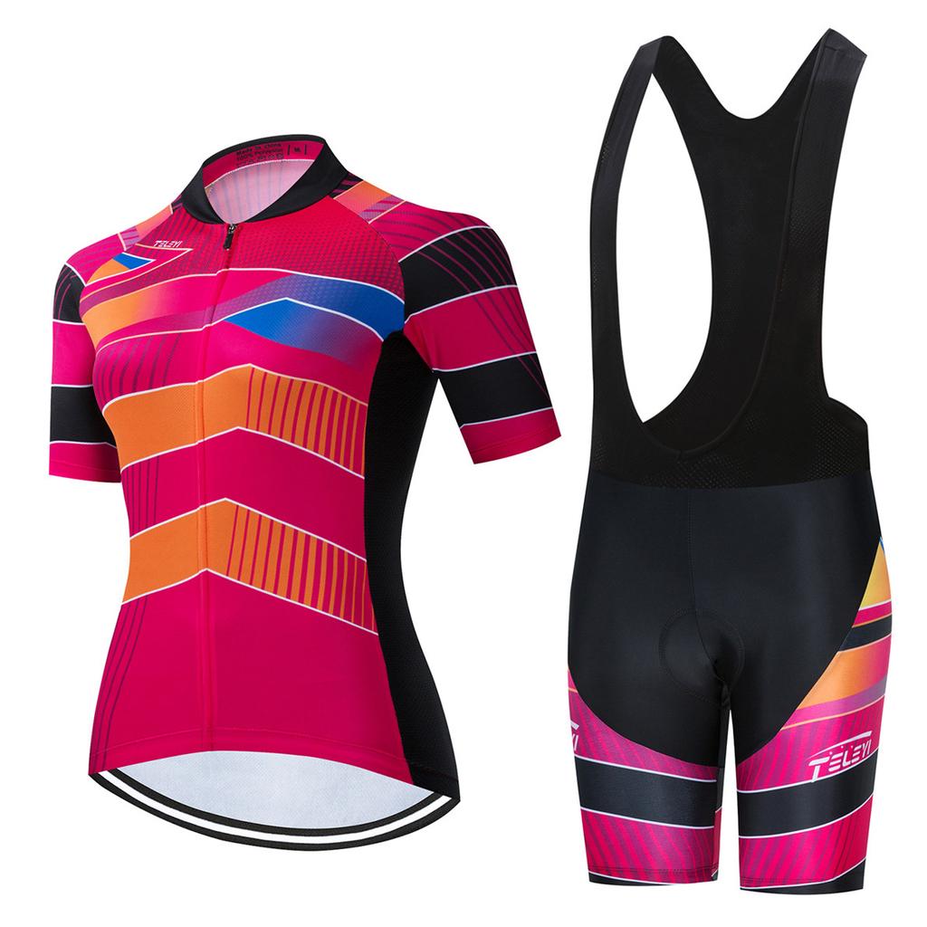 Cycling Jersey Sets Women MTB Bike Jersey Bib Shorts Suits Anti-UV Bicycle Shirts Mountain Road Top Bottom Girls Female Red