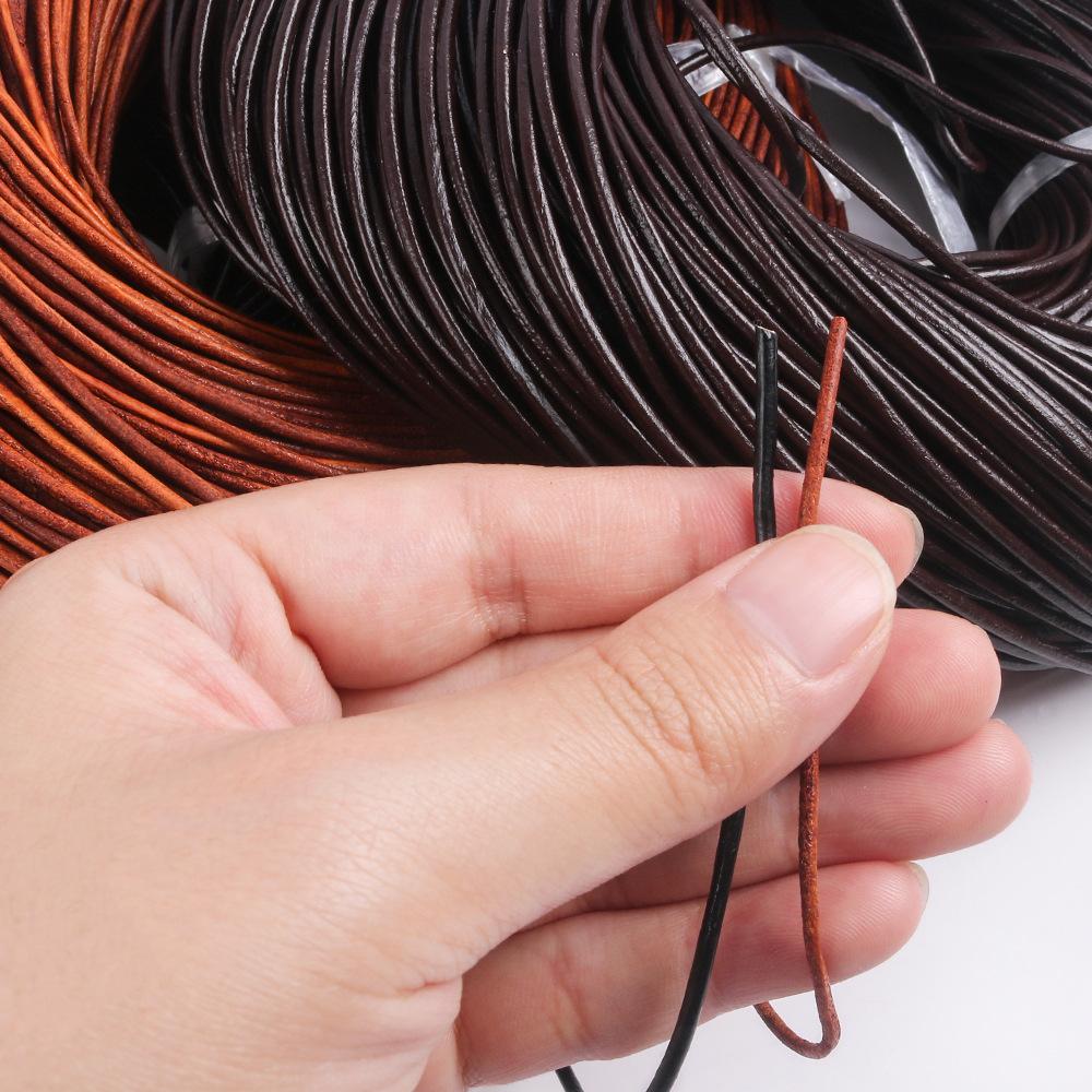 1-5Mm Retro Round Real Cowhide Rope Necklace Rope Diy Leather Rope Handmade Thick Rope Flat Jewelry Accessories Material