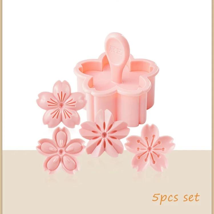 5pcs/set Sakura Cookies Mold Stamp Biscuit Mold Fondant Cranberry Cookies Flower Shape Press Flower Baking Plastic Cookie Cutter