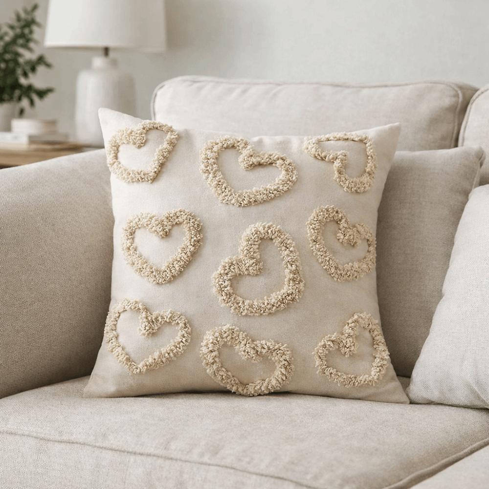Romantic Valentine Heart Pattern Pillowcase Velvet Hidden Zipper Tufted Cushion Case Minimalist Embroidery Throw Pillow Cover