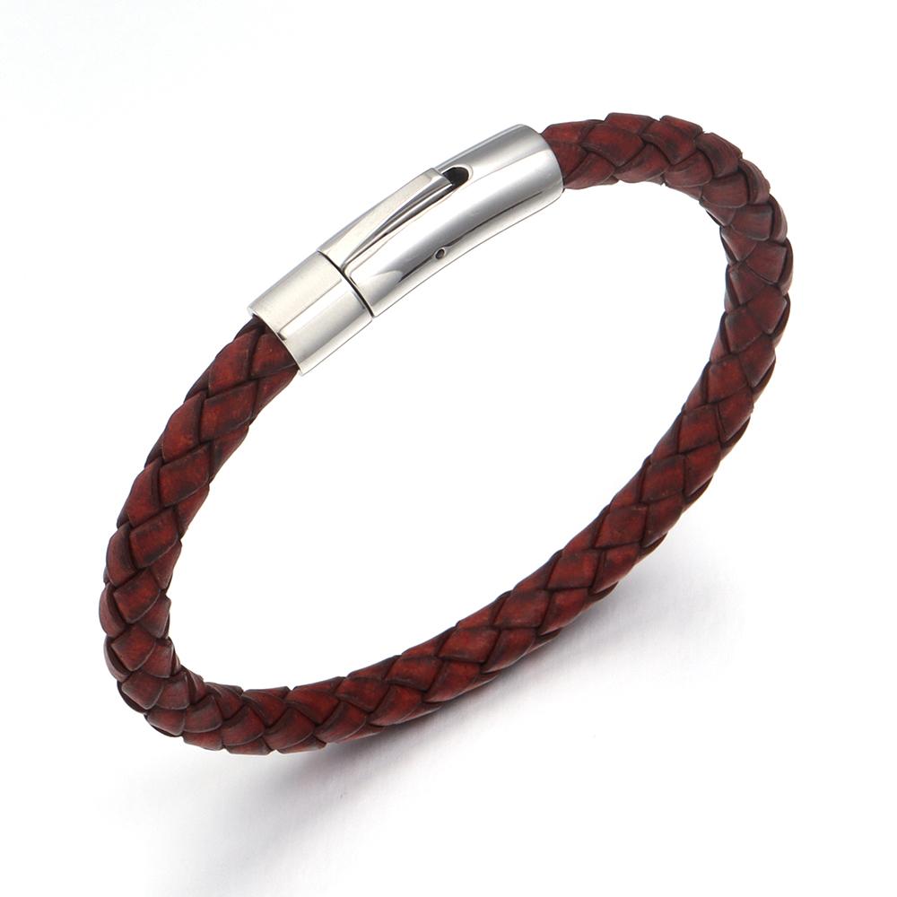 

1pc 19/20/21/22cm Leather Cord Bracelet Vintage Stainless Steel Buckle Braided Rope Bracelet For DIY Fashion Crafts Jewelry Gift 20cm вина червоного кольору