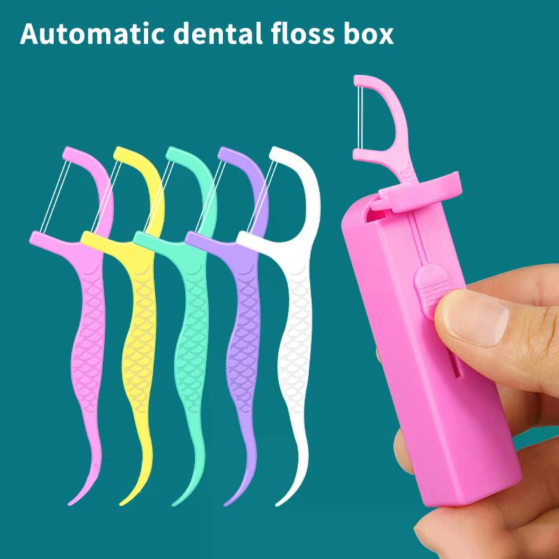 Automatic Dental Floss Storage Protable Floss Picks Dispenser Box Fruit Flavored Toothpicks Double-line Teeth Cleaning Tool