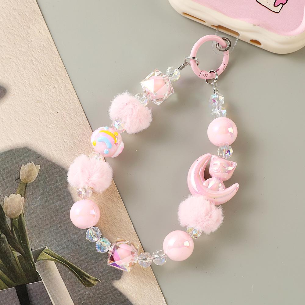 Creative Cat Fur Ball Beaded Phone Lanyard & Keychain Pendant