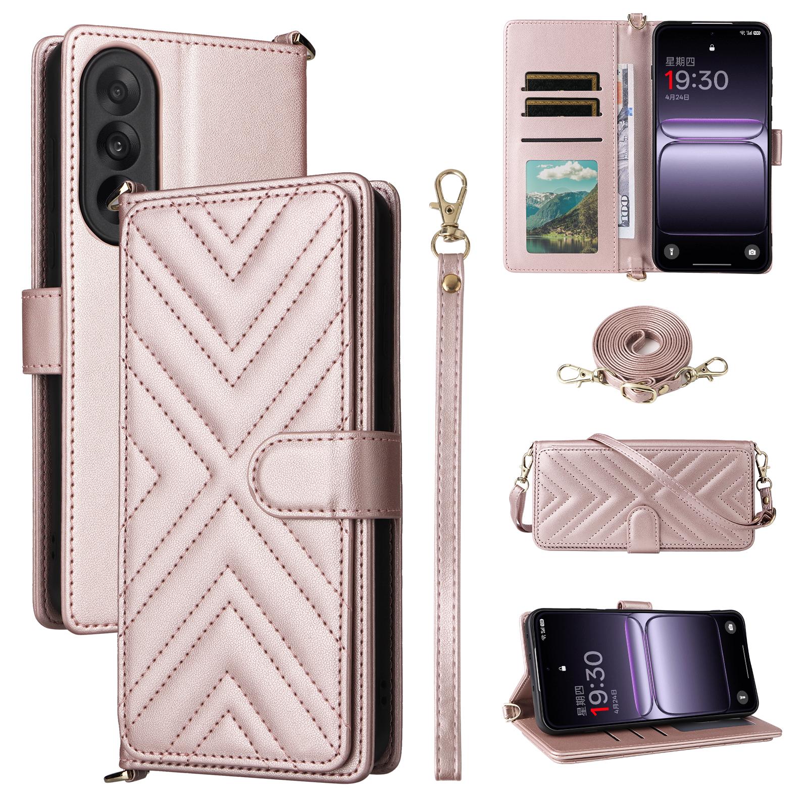 

For OnePlus Nord 5 5G/Ace 5 Ultra 5G Case with Shoulder/Wrist Strap Leather Phone Cover Stand Wallet Pink