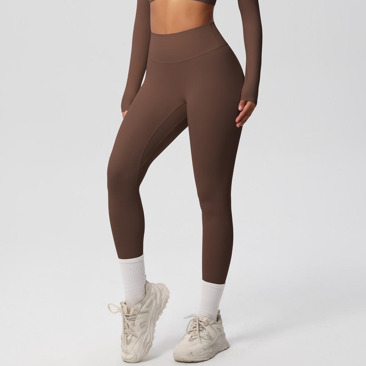 High-waisted, skin-hugging leggings; running and fitness trousers; Pilates-style, figure-flattering, solid-colour yoga leggings S