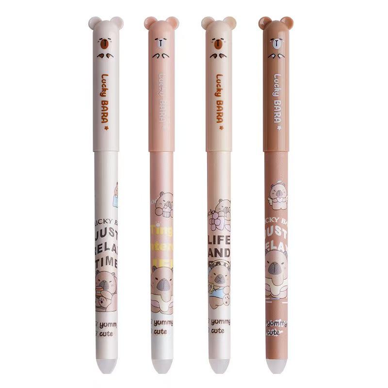 Mo Yi Cute Bear Erasable Gel Pen, 0.5mm Needle Tip, Crystal Blue, Cartoon Design, for Students - In Stock