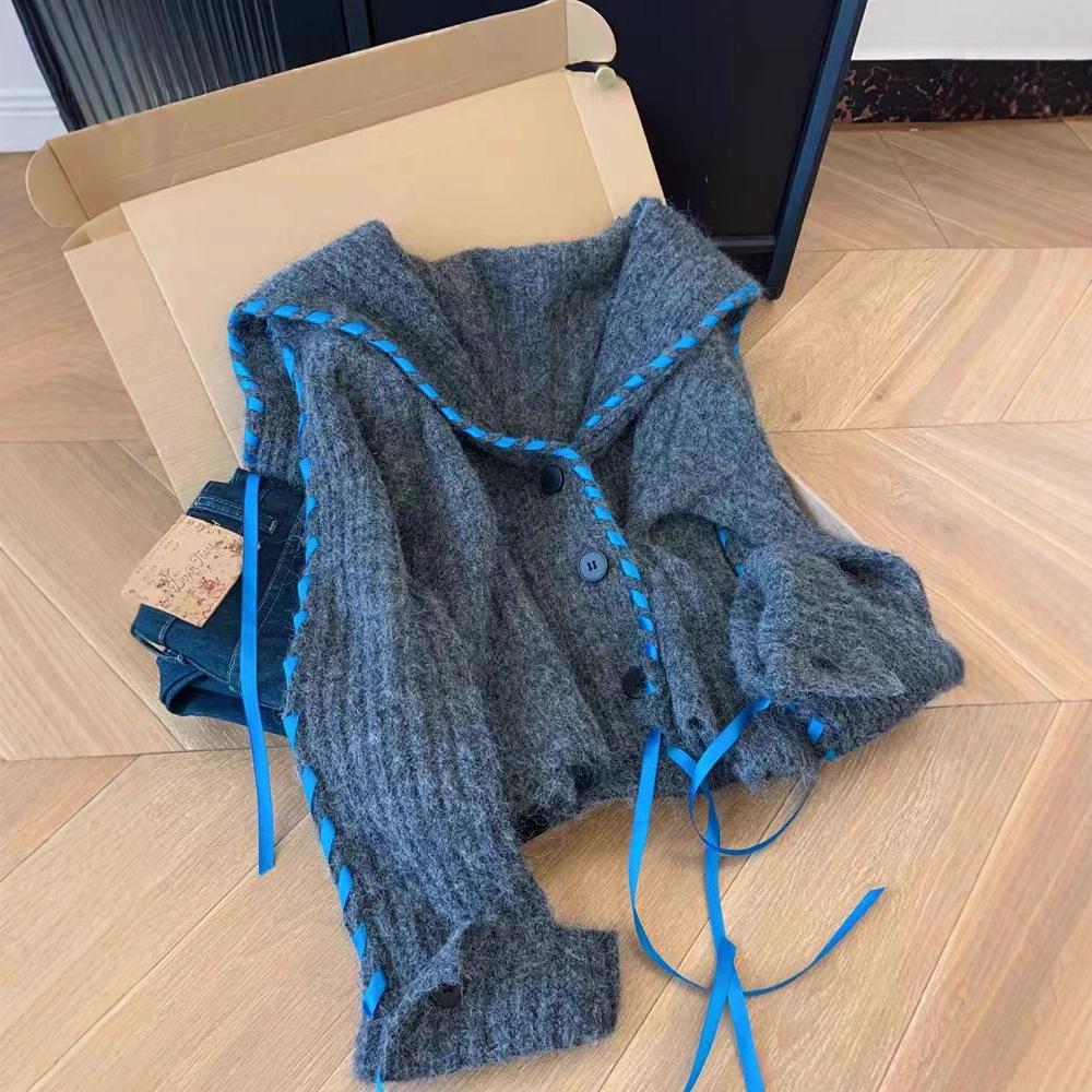 Lace-up Long-sleeved Knitted Sweater Cardigan Jacket Women's Top New