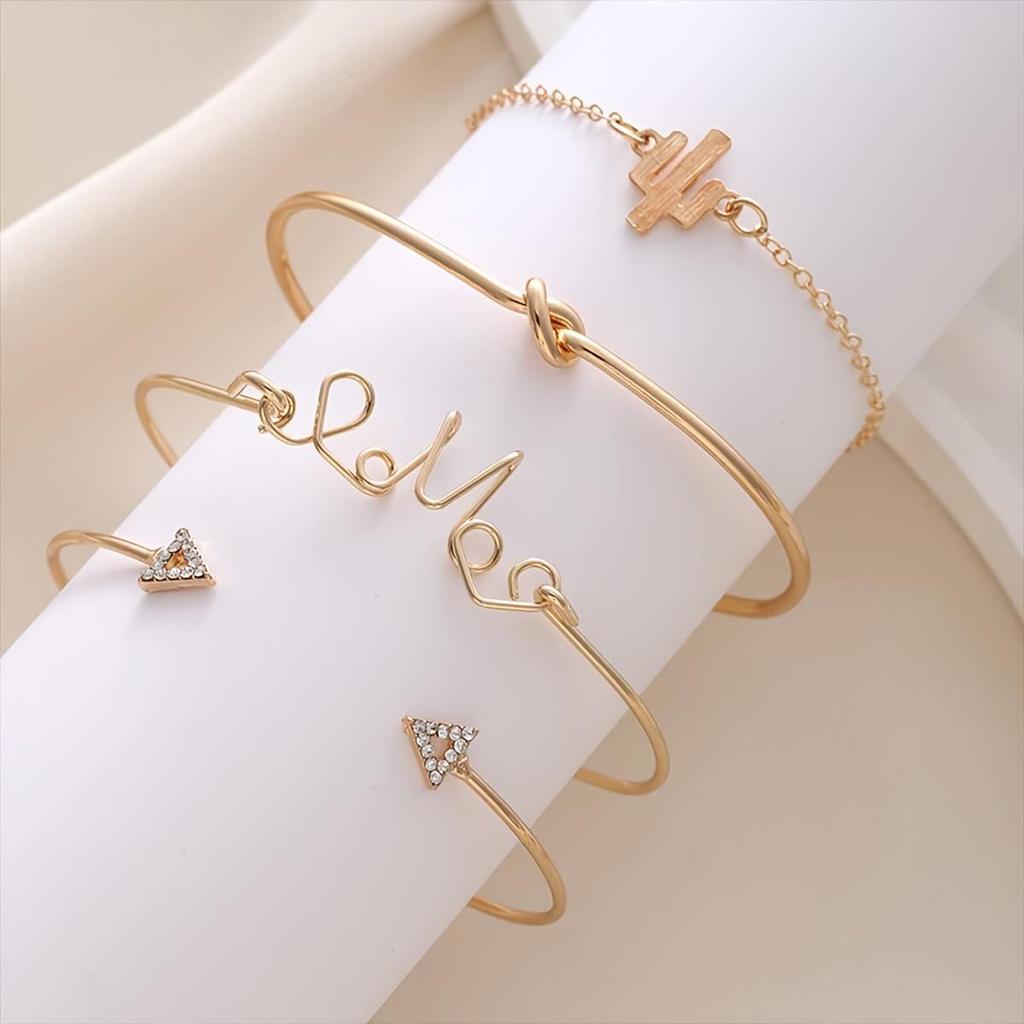European-American Heart Knot & Butterfly Snake Bracelet Set - Geometric Hand Jewelry Accessories