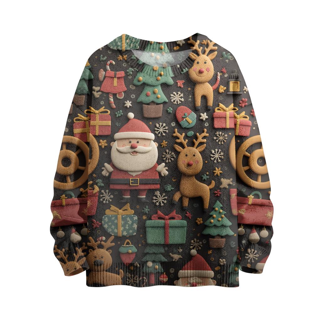 Women's Fashion Casual Long Sleeve Christmas Printed Round Neck Knitted Top