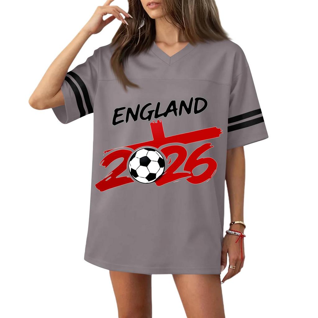 Women Casual V Neck Soccer Flag Print Short Sleeve Top 2026 Football Graphic Relaxed Fit Sports T Shirt Jersey for