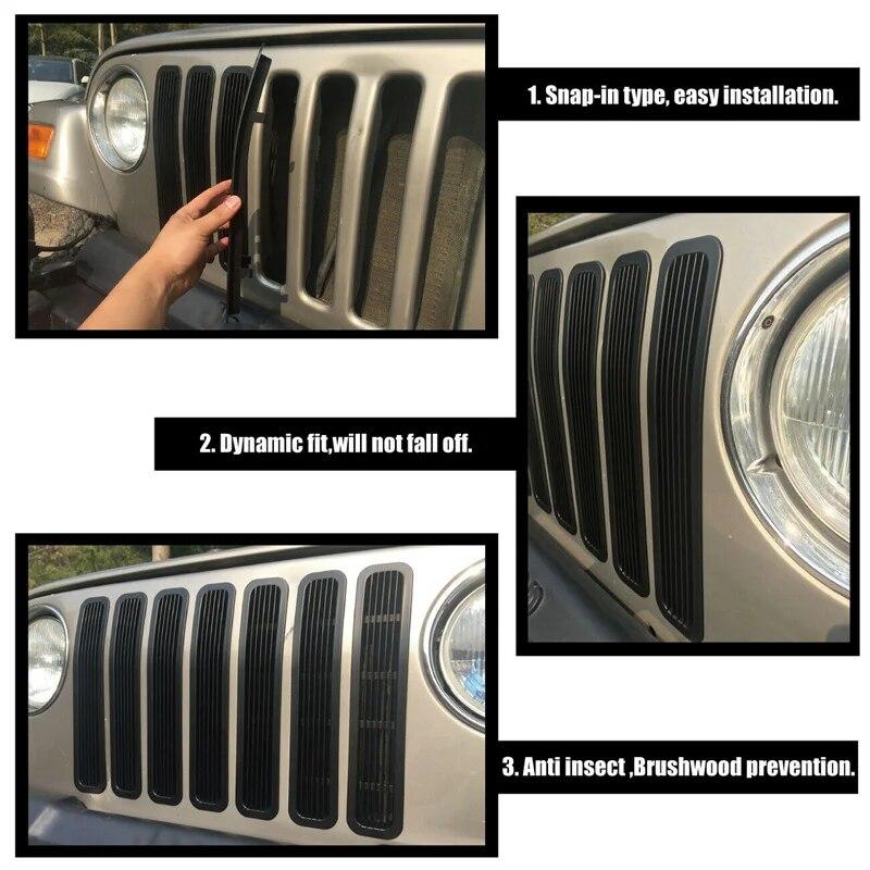 Car Front Insert Grille Cover With Net Trim Decoration Stickers for Jeep Wrangler TJ 1997-2006 Racing Grill