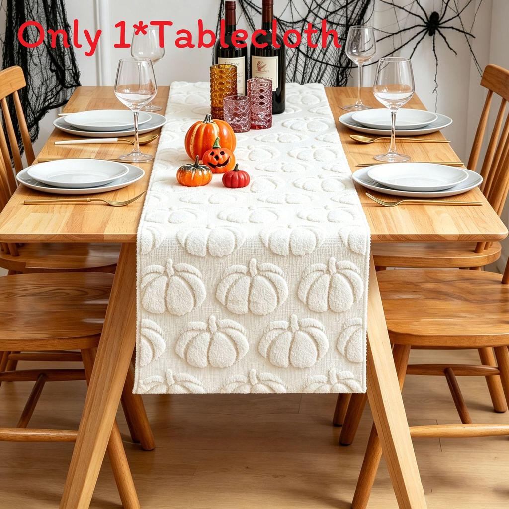 Polyester Halloween Table Runner With Embroidered Ghosts And Pumpkins For Party Decor