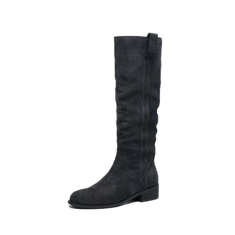 Fashion 2025 Autumn Women Boots Cow Suede Leather Women Shoes round Toe Slip-on Knee High Boots Western Modern Ladies Boots