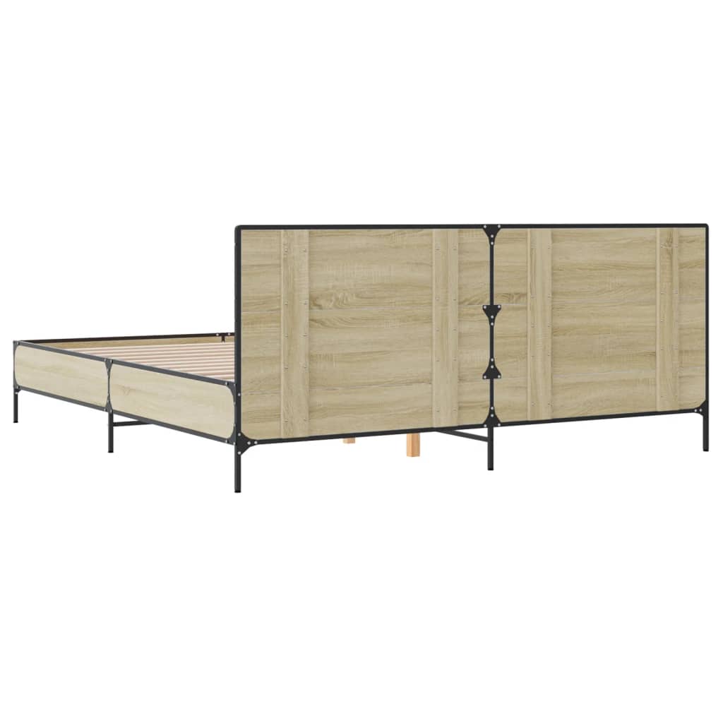 Bed Frame In Sonoma Oak Finish 200 X 200 Cm Made of Engineered Wood and Metal