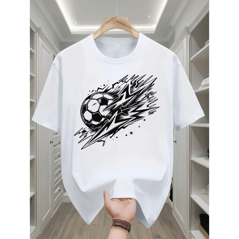 European Size Men's T - Shirt Casual Trendy Sports Soccer Ball Lightning Stars Pattern Men's Fashion Adults Men Casual Wear Sportswear