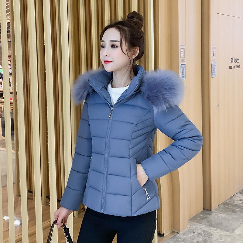 Women's Latest Short Cotton-padded Jacket Korean Version Of Big Fur Collar Slim Detachable Hat Warm Winter Cotton-padded
