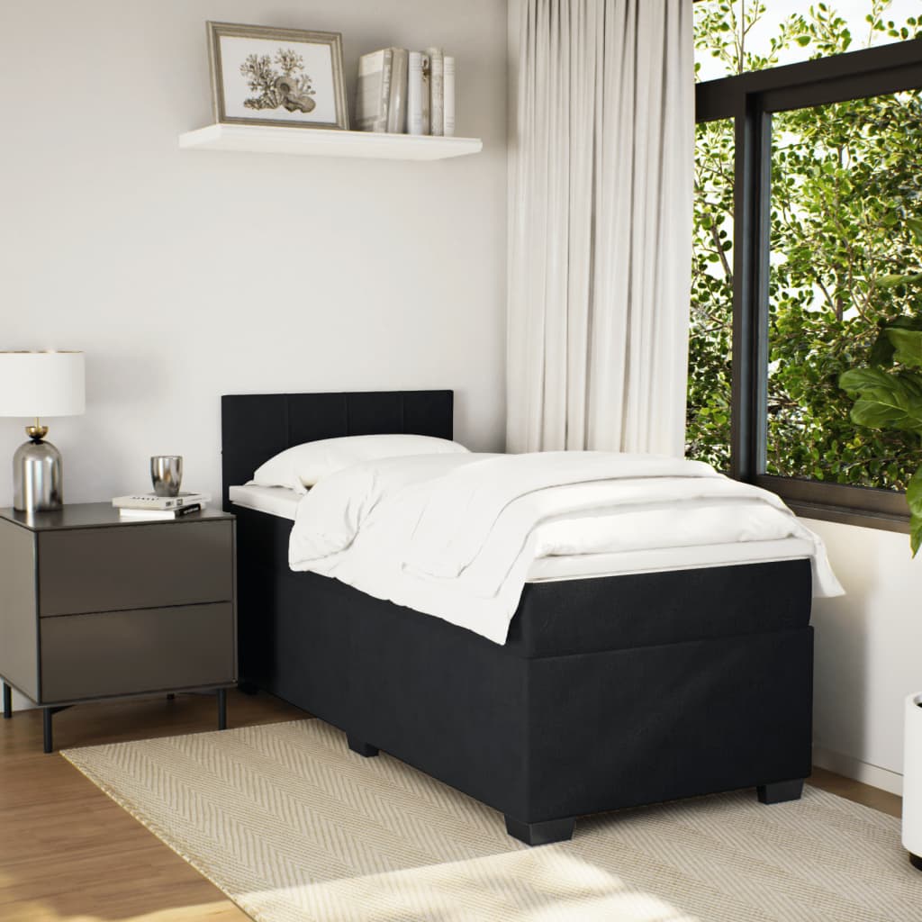 Box Spring Bed with Mattress Black 90x200 Cm Velvet