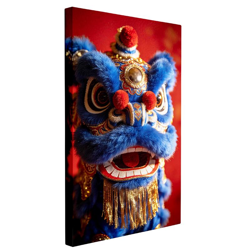Chinese Festival Lion Dance Decorative Wall Art: Oil Canvas Mural