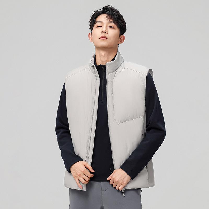Men's High-Quality Double Zipper Outdoor Down Vest - Thickened Warm Sleeveless with Stand Collar.