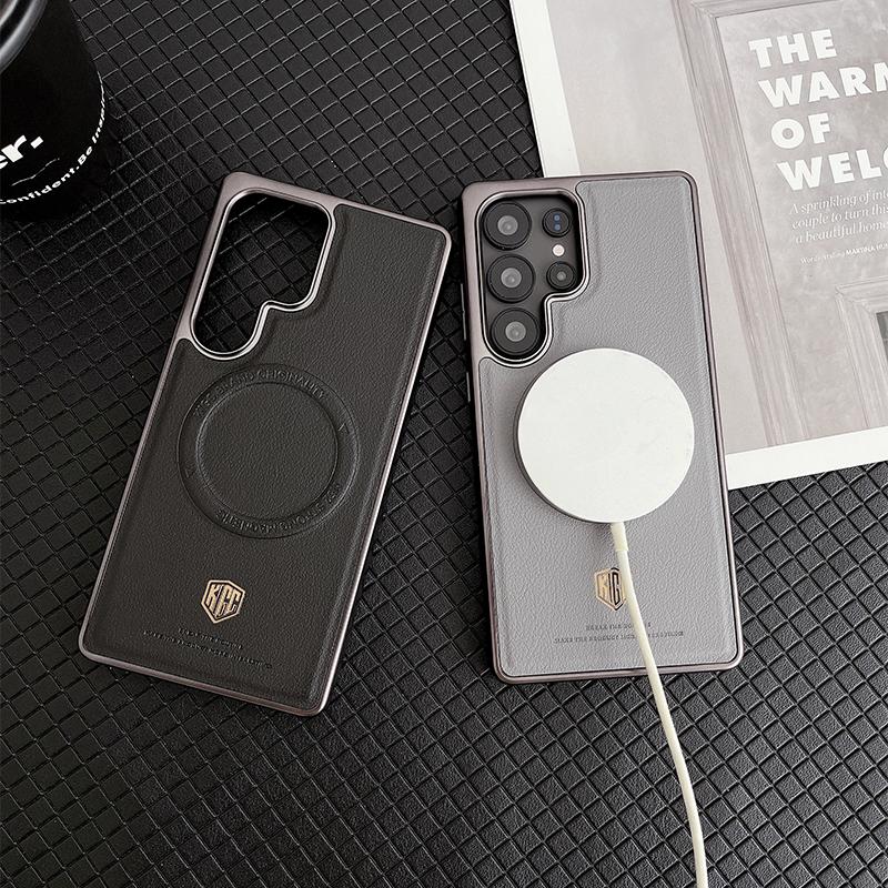 For Samsung Galaxy S23 S24 S25 Ultra Plus Case KIGC Style Series Strong Magnetism Wireless Charging Matte Leather Back Cover
