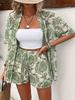 2026 Spring Trendy Printed Two-Piece Set: Short-Sleeved Top & Tie-Waist High-Waisted Shorts – Perfect for Vacation.