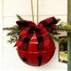 Christmas Bells Ornament Rustic Christmas Jingle Bell with Pine Needles Red Berries Plaid Bow Metal Sleigh Bell Farmhouse Xmas Tree Hanging Decor