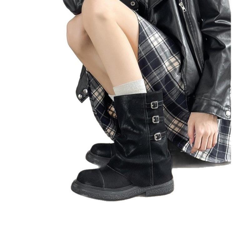 Thick-soled short trouser boots retro Martin boots women's summer new versatile round head western pile boots