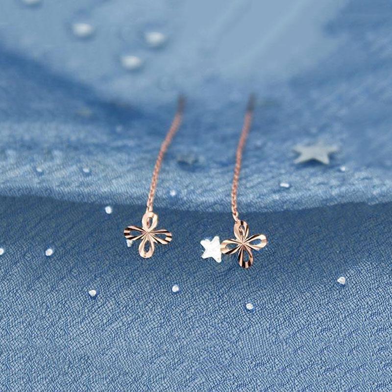 Creative 585 Purple Gold Plated 14K Rose Gold Hollow Flower Ear Line Fresh and Exquisite Earrings for Women Party Jewelry Gifts