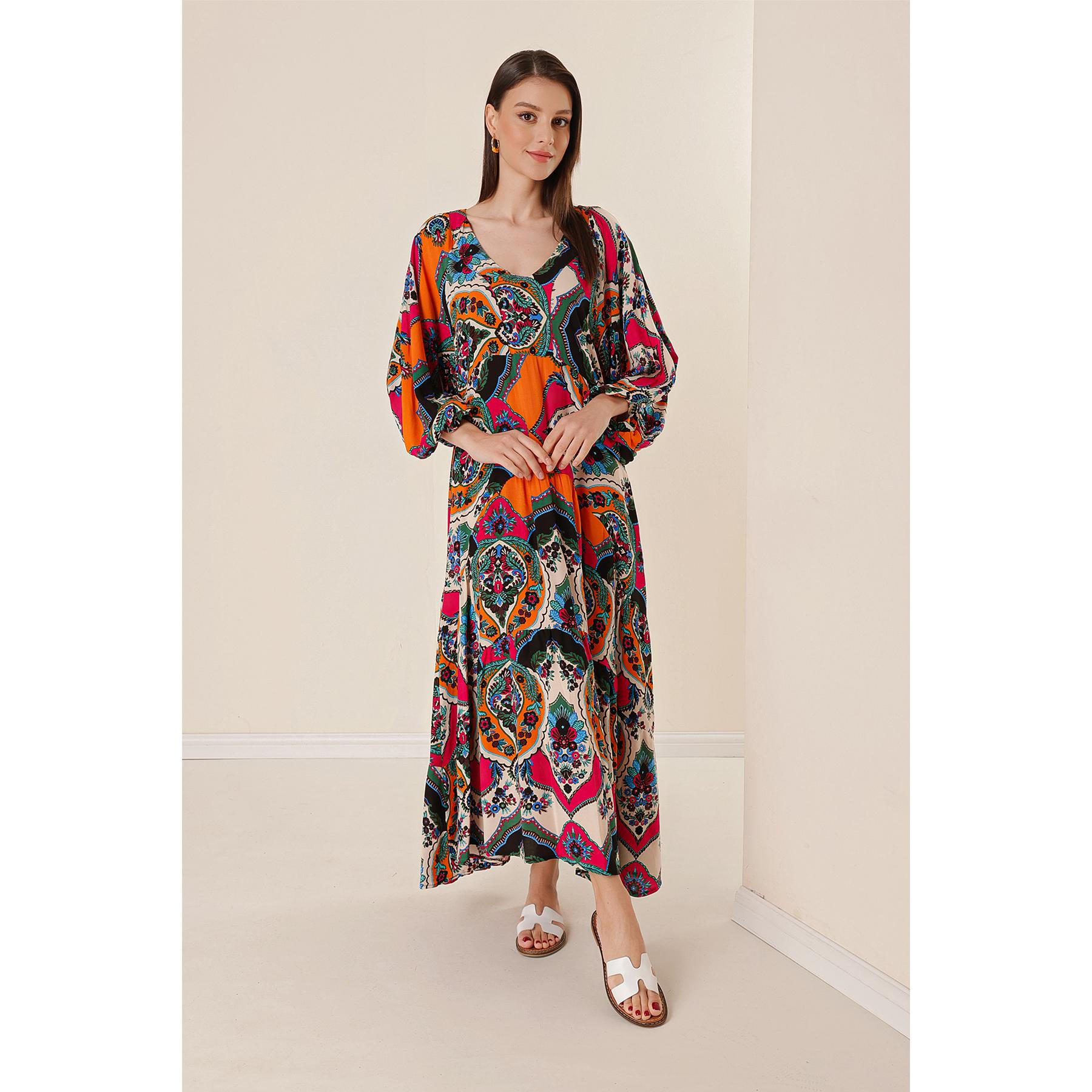 

Платье оверсайз из вискозы с пышными рукавами и цветочным узором