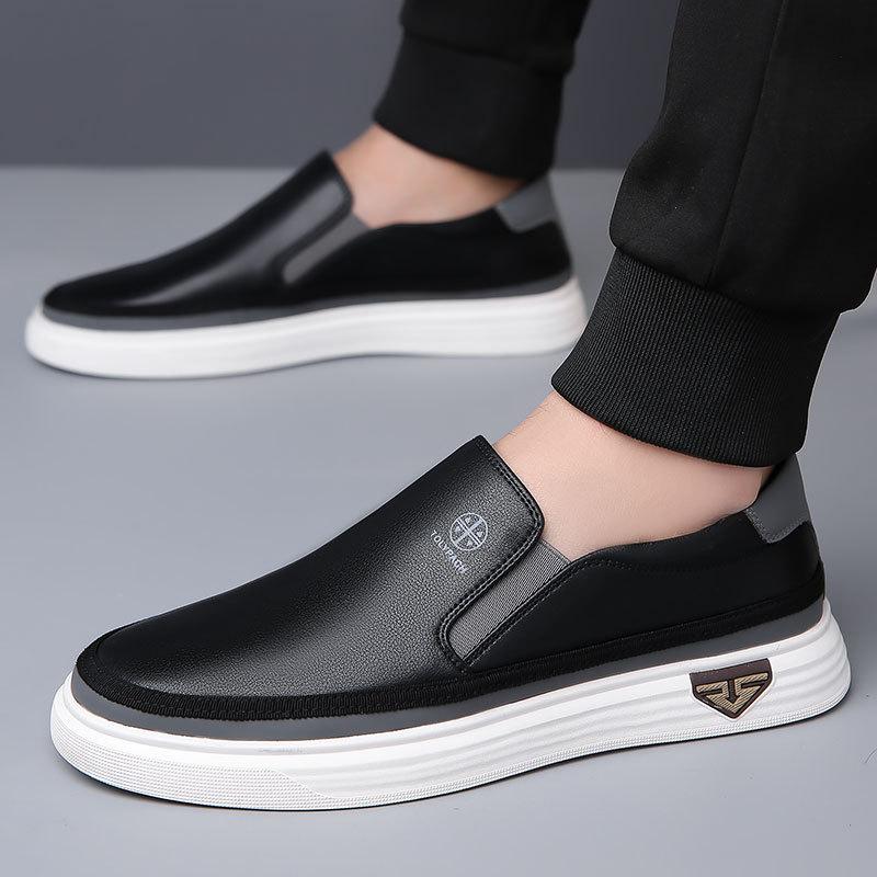 2025 Spring New Casual Leather Shoes Men's Soft-soled Loafers Lazy Pedal Beanie Shoes Fashion White Shoes