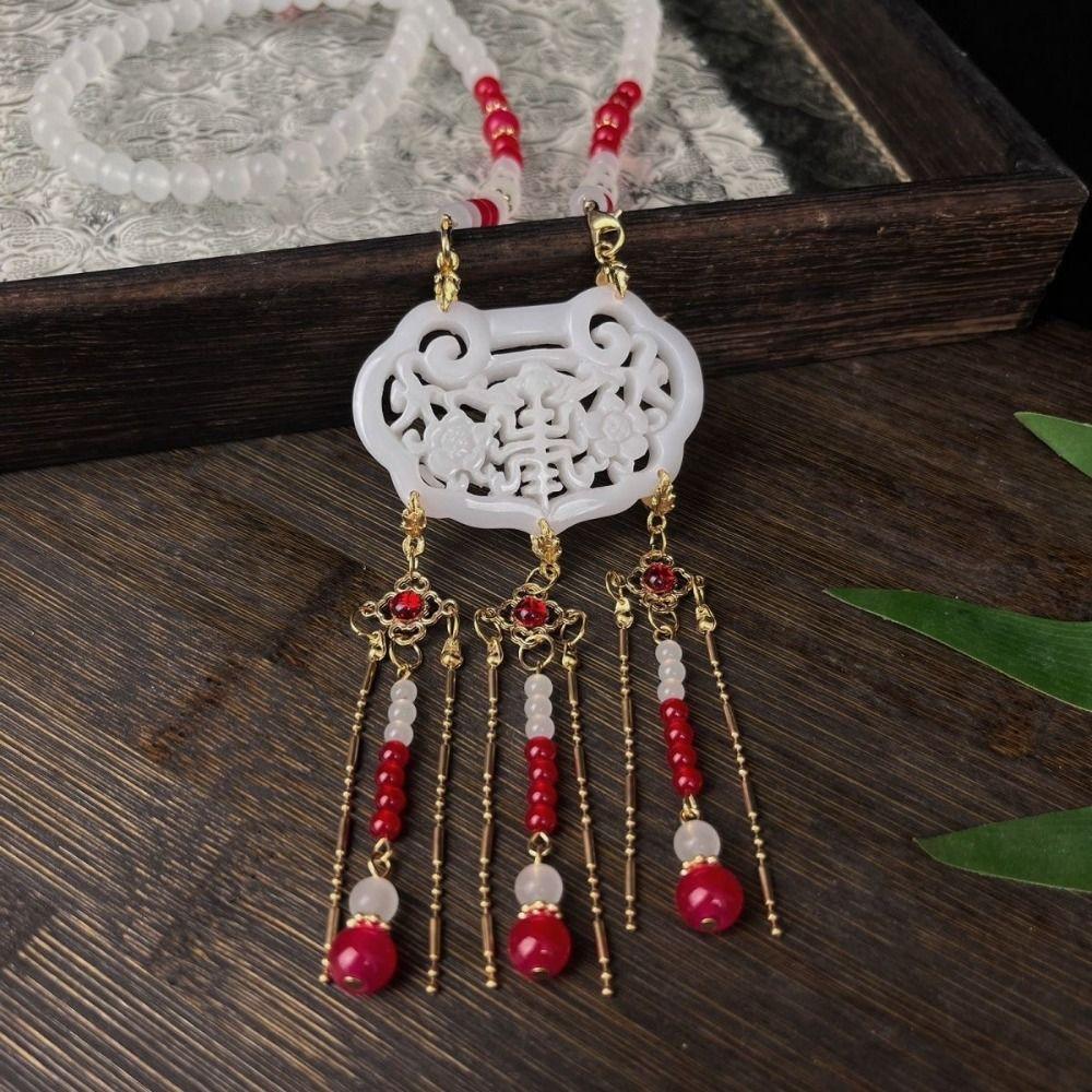 Imitation  Chinese Pearl Necklace Tassel Ethnic Pearl Pendant Fashion Hanfu Necklace  Female