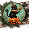 Vintage Halloween Clown Cat Round Aluminum Sign