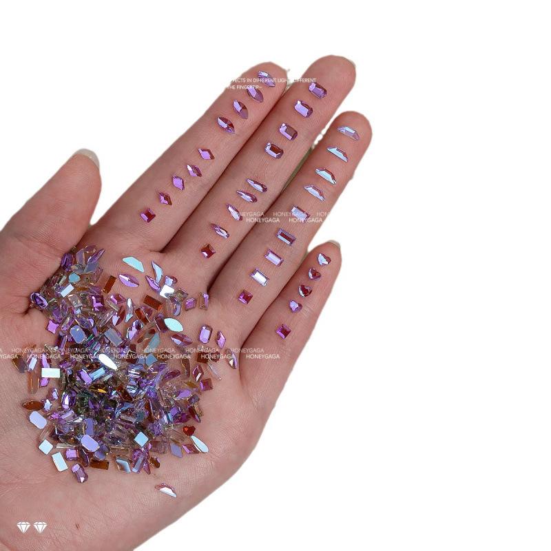 1440 Pieces Phantom Purple Irregular Flat Bottom Rhinestones Aurora Nail Art Accessories Mixed Glass Stickers Decals