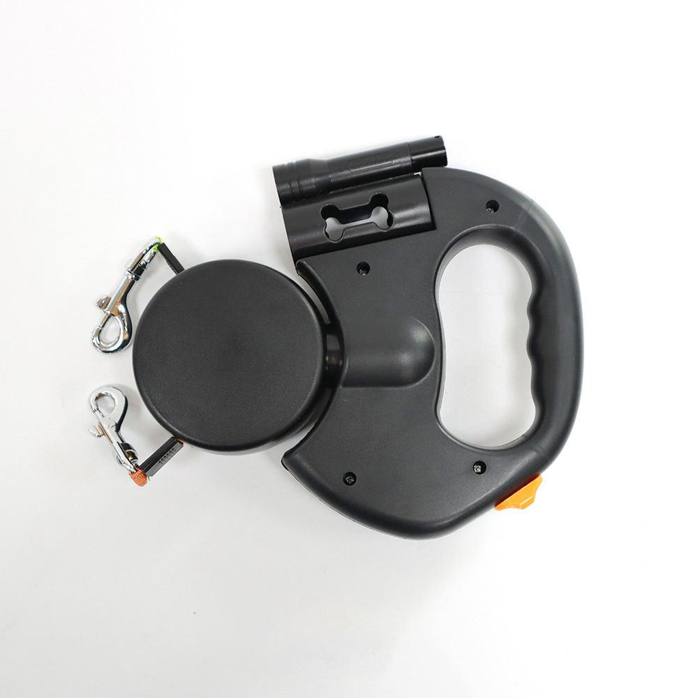 Premium Multi-Functional Dual-Head Retractable Dog Leash Flashlight Reflective 360 Anti-Tangle Solid Adjustable for Two Dogs