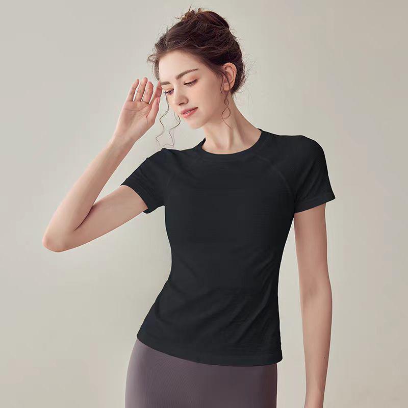 Women's Quick-Dry Yoga Top - Round Neck, Tight Fit, Short Sleeve, Breathable for Running & Fitness