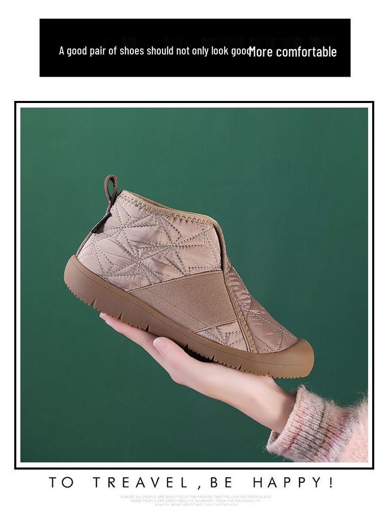 Women's Winter Cotton Ankle Boots, Non-Slip, Waterproof, Flat Bottom, Fashionable & Warm