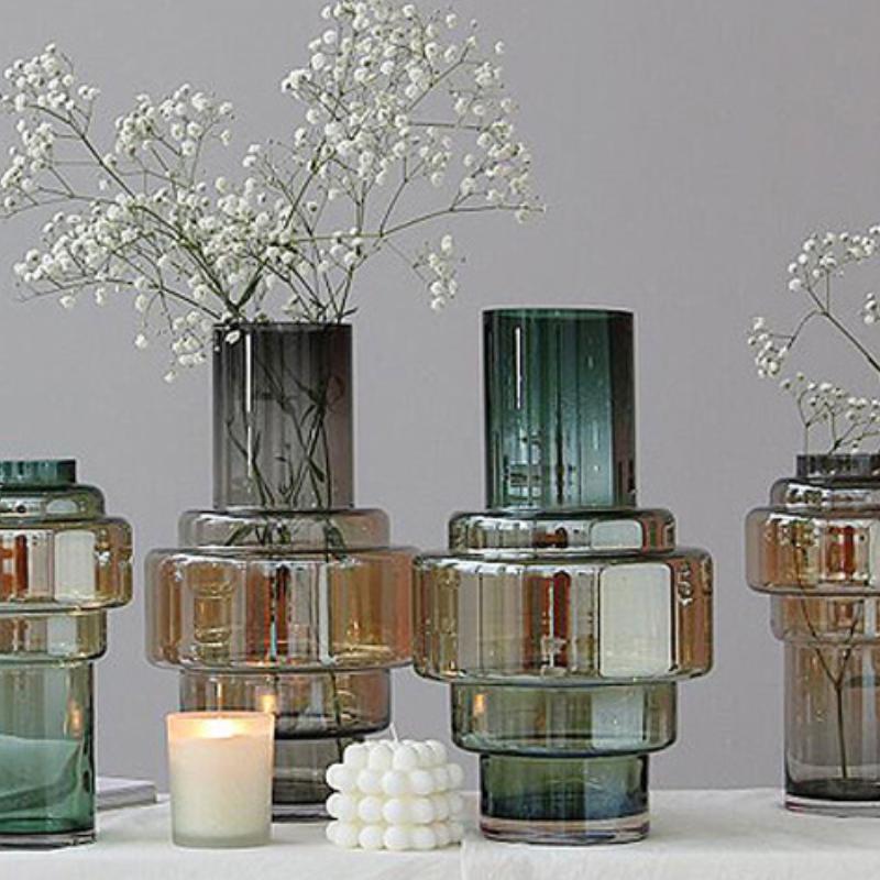 Gradient Color Ornaments Geometric Creative Vases Minimalist Home Decor Living Room Decoration Flower Arrangement Glass Vases