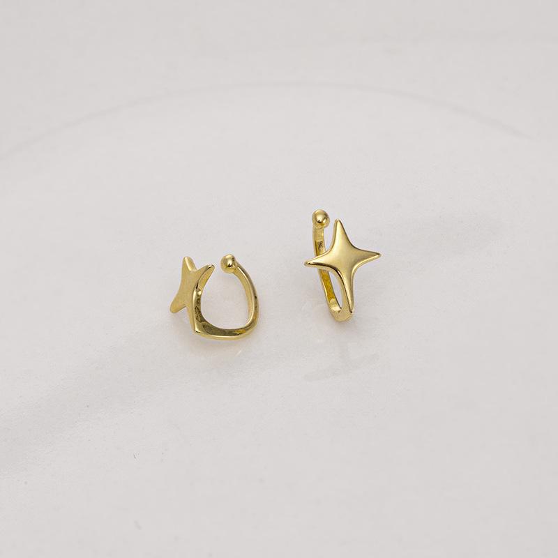 

Серебряные клипсы для ушей в форме четырехконечной звезды, прокол не требуется — простой дизайн для женщин ES2000 золотой