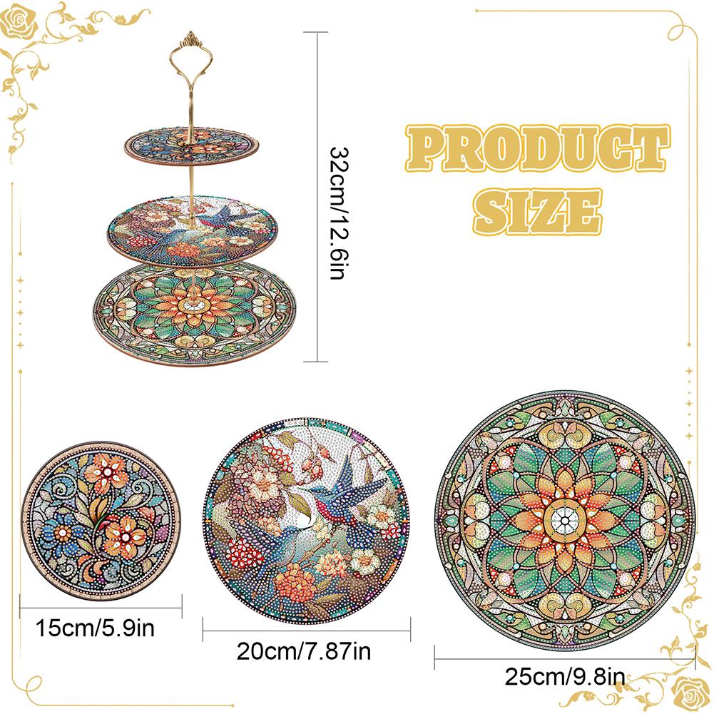 3-Tier Mandala Diamond Art Cake Stand Kit Acrylic Diamond Art Tray for Weddings Birthdays Thanksgiving Elegant Table Decor