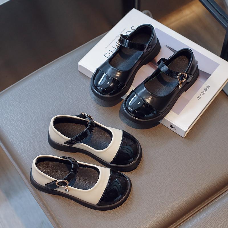 Girls Flat Shoes Round Toes Sweet Kids Leather Shoes Non-slip Soft Sole 2025 New Children Princess Shoes Ins Trendy Comfort PU