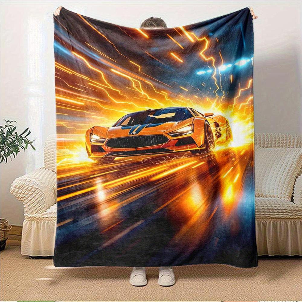 

For Speed,Futuristic,Automotive-Themed Flannel Blanket, Glam Style, Digital Print, All-Season Comfort, Tear-Resistant, Knitted Craftsmanship 150x180cm
