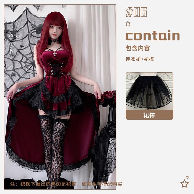Dark Gothic Halloween Costume Ladies Dress Dovetail Witch Vampire Bride Show Costume