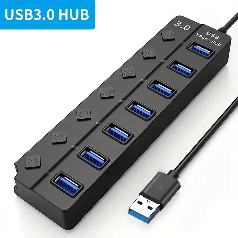 LED Göstergeli, Bağımsız Anahtar Kontrollü 4/7 Portlu USB 3.0 Hub (Dizüstü Bilgisayar, Flash Bellek, Sabit Disk, Yazıcı, Kamera, Klavye için)