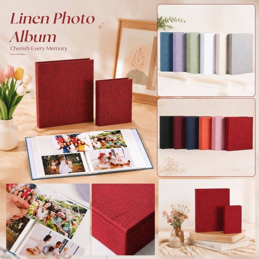 Linen Photo Album with 100 Slots for 46 Photos, Memory Book