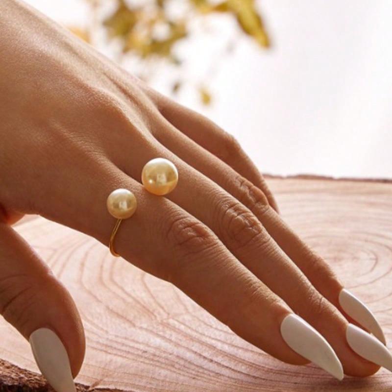1pc Ins Style Minimalist Adjustable Open Ring with Faux Pearl, for Women