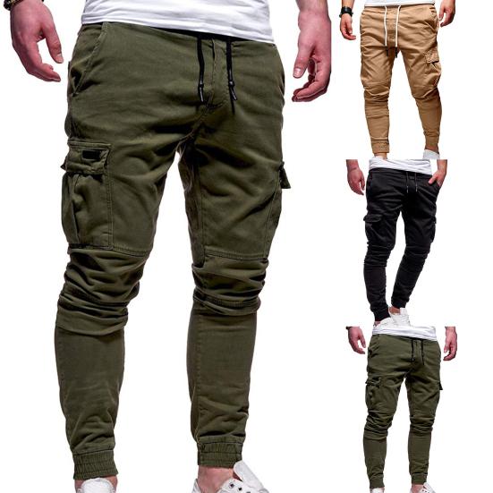 Cargohose Einfarbig Kordelzug Herren Locker Mehrere Taschen Jogginghose für den täglichen Gebrauch