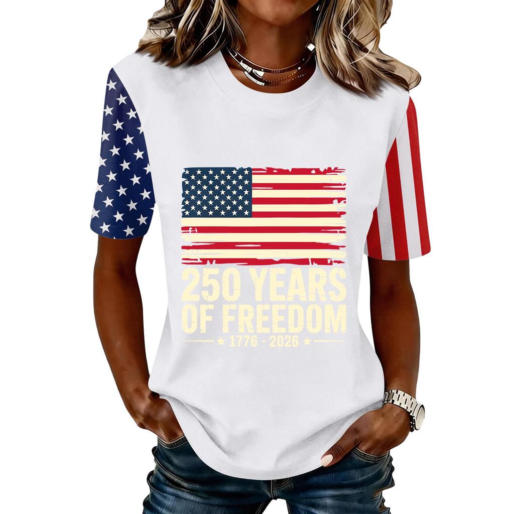 Women's Fashionable Casual Short Sleeve Print Round Neck Pullover Top