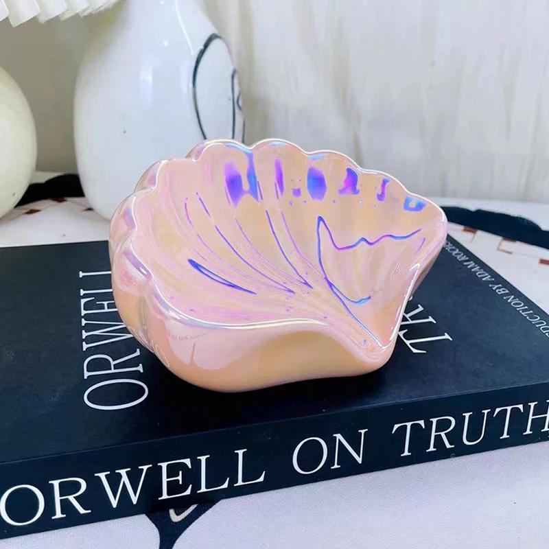 Creative Shell Ceramic Soap Dish Bathroom Accessories Soap Draining Holder Elegant Desktop Makeup Jewelry Display Tray